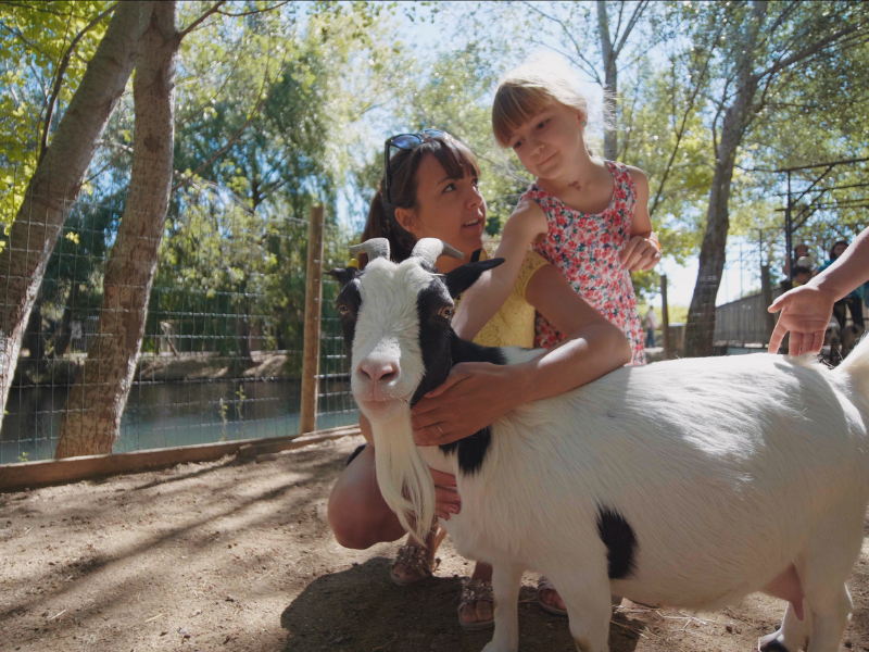 Enfants caressant une chèvre